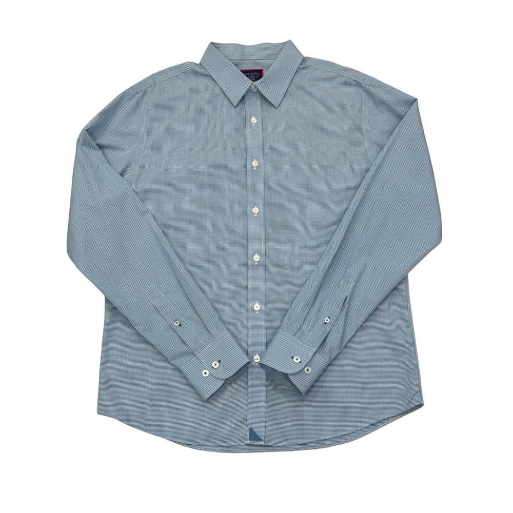 UNTUCKit Button Down Mens Large Blue Slim Fit Wrinkle Free Dress Shirt Gingham